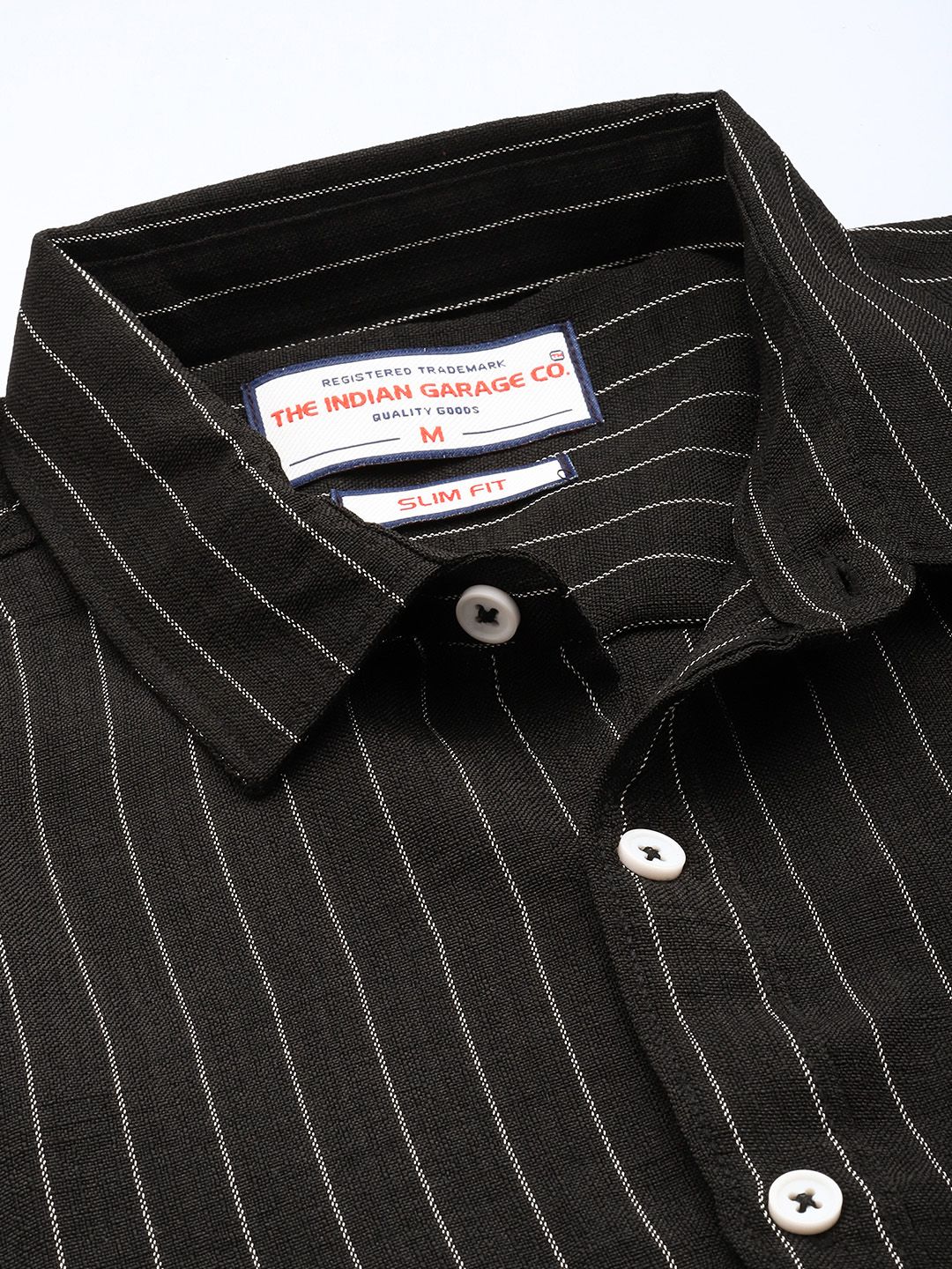 Men's Black Slim Fit Striped Casual Shirt