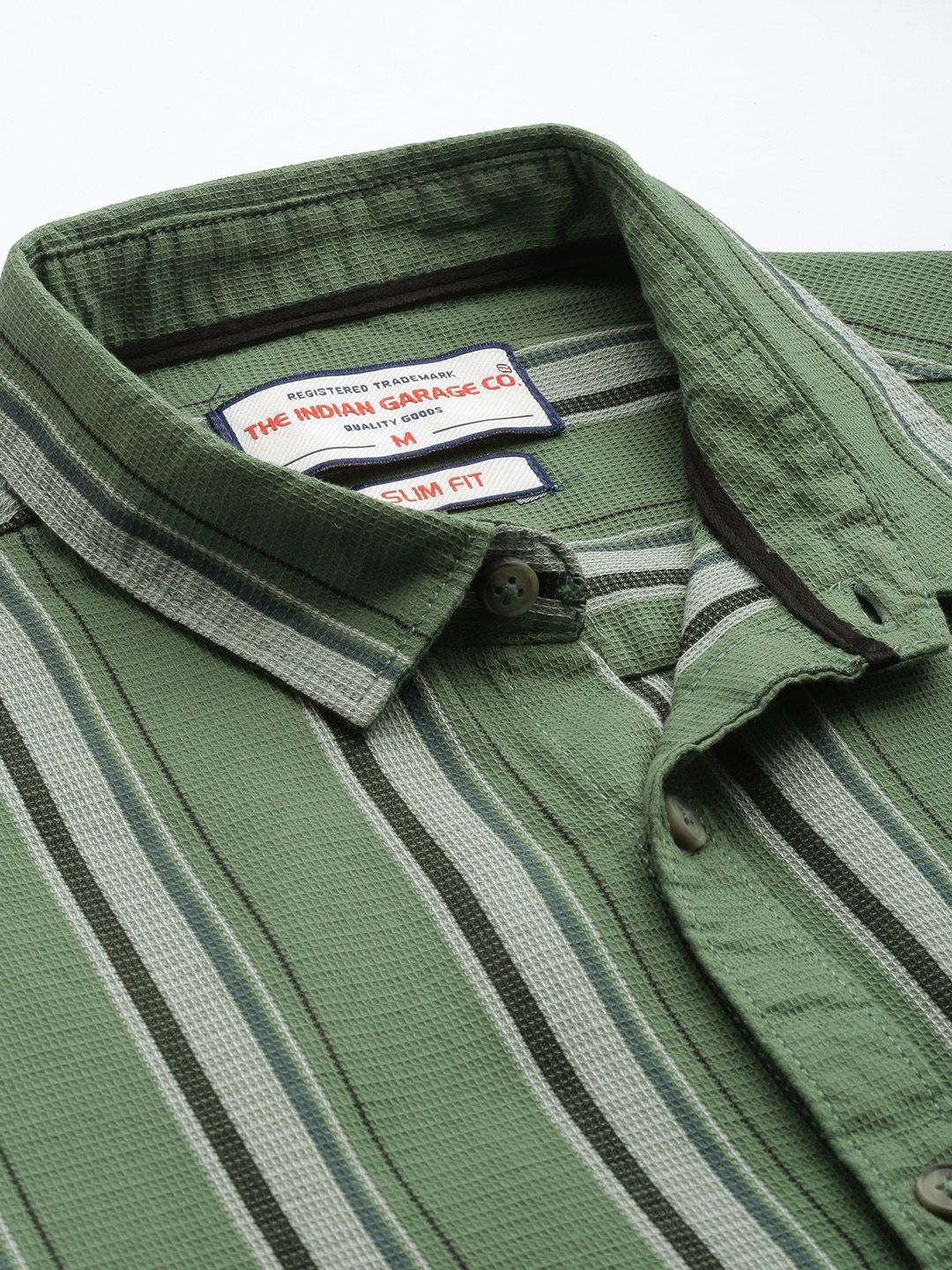 Men's Green Slim Fit Striped Casual Shirt