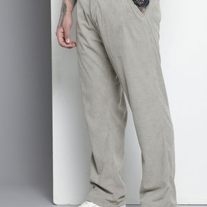 Men's Grey Straight Fit Textured Trousers