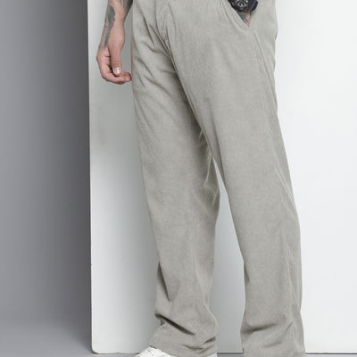 Men's Grey Straight Fit Textured Trousers