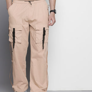 Men's Khaki Relaxed Fit Solid Utility Cargo Jogger