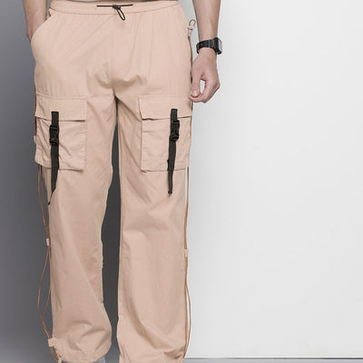 Men's Khaki Relaxed Fit Solid Utility Cargo Jogger