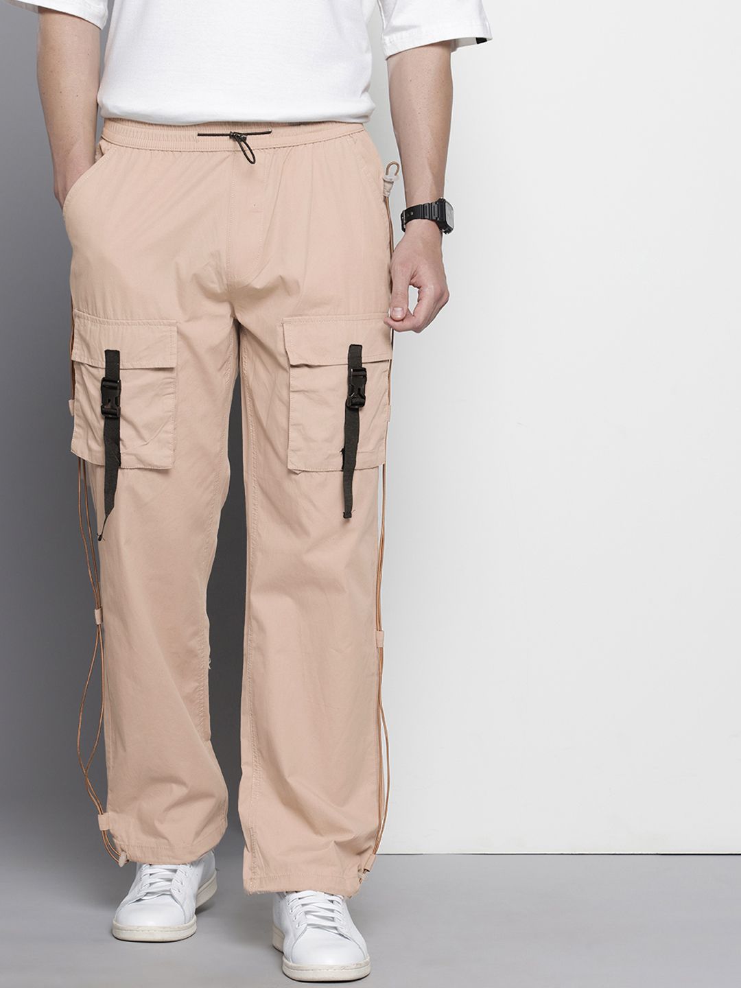 Men's Khaki Relaxed Fit Solid Utility Cargo Jogger