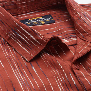 Men's Orange Slim Fit Striped Casual Shirt