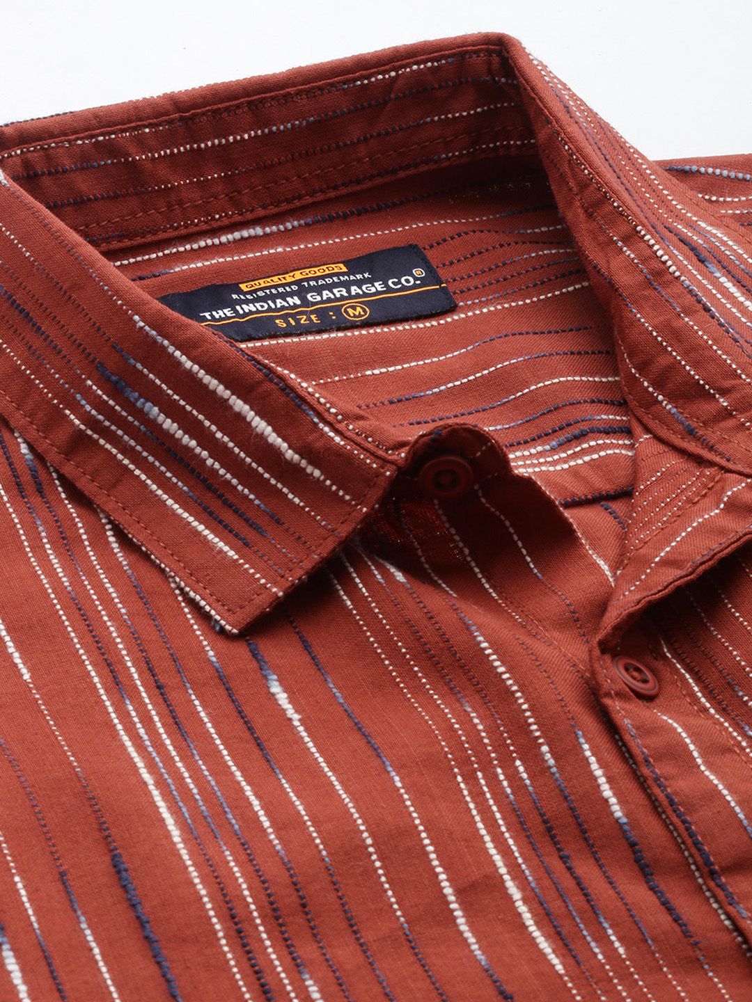 Men's Orange Slim Fit Striped Casual Shirt