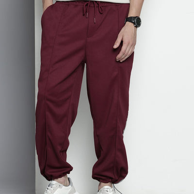 Men's Maroon Relaxed Fit Printed Wide Leg Joggers