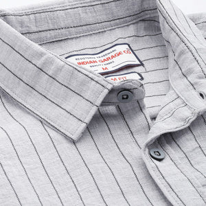 Men's Grey Slim Fit Striped Casual Shirt