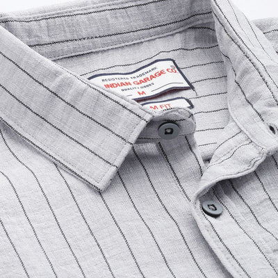 Men's Grey Slim Fit Striped Casual Shirt