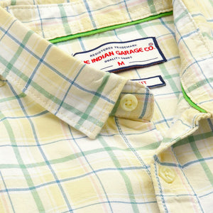 Men's Yellow Slim Fit Checked Casual Shirt