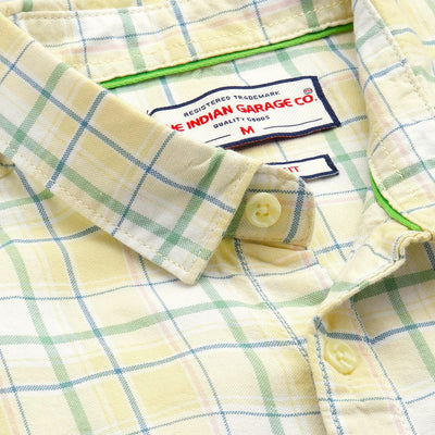 Men's Yellow Slim Fit Checked Casual Shirt