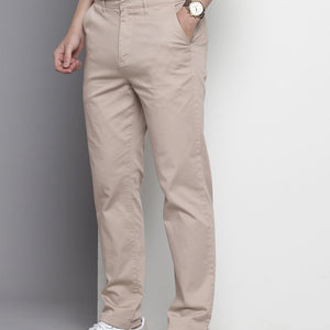 Men's Beige Regular Fit Solid Chinos