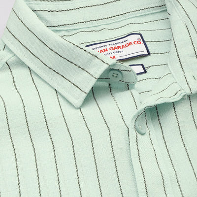 Men's Green Slim Fit Striped Casual Shirt