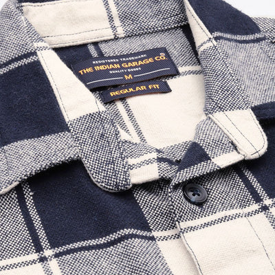 Men's Navy Blue Regular Fit Checked Casual Shirt