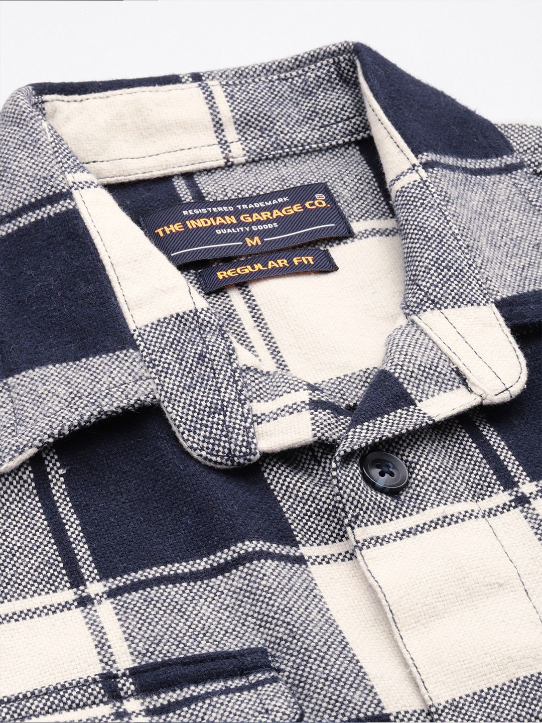 Men's Navy Blue Regular Fit Checked Casual Shirt