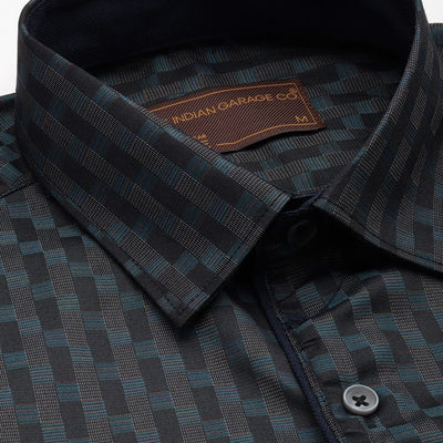 Men's Green Slim Fit Checked Formal Shirt