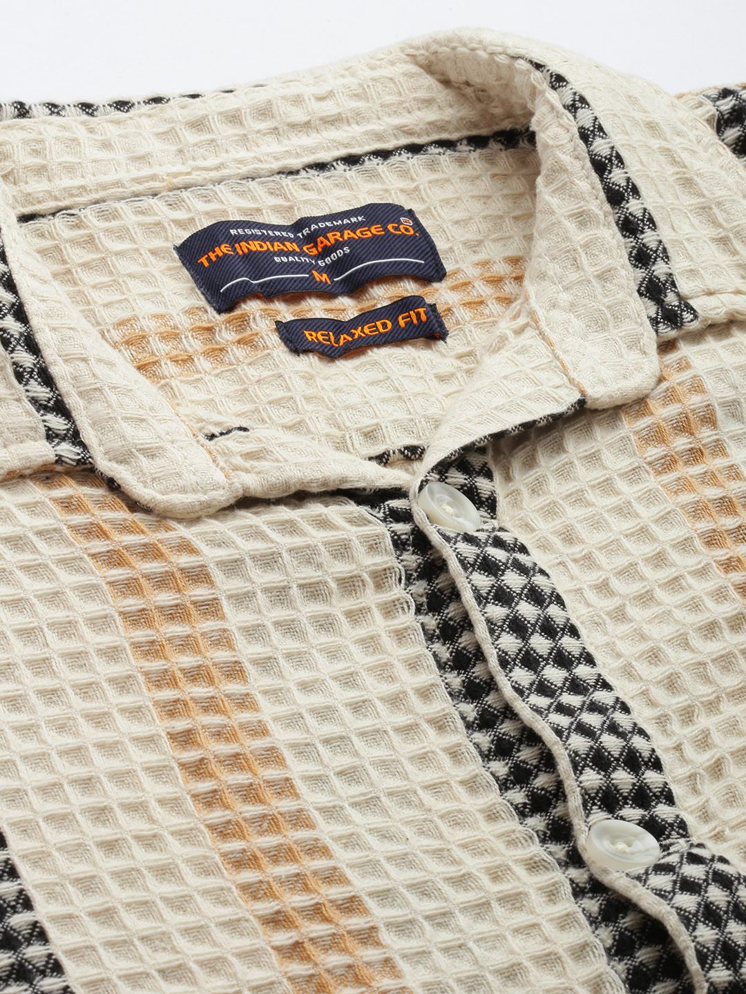 Men's Cream Relaxed Fit Textured Casual Shirt