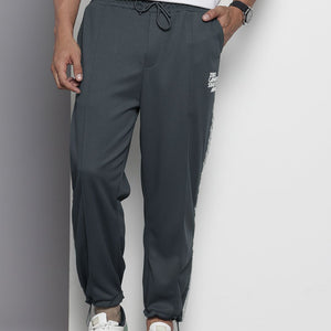 Men's Grey Relaxed Fit Printed Wide Leg Joggers