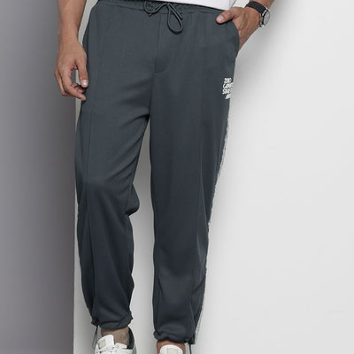 Men's Grey Relaxed Fit Printed Wide Leg Joggers