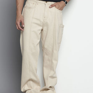 Men's Off White Wide Leg Solid Jeans