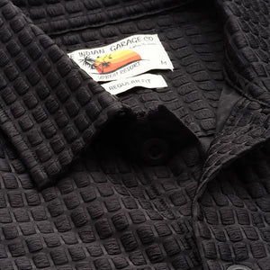Men's Black Regular Fit Textured Resort Wear Shirt