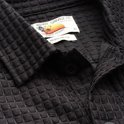 Men's Black Regular Fit Textured Resort Wear Shirt