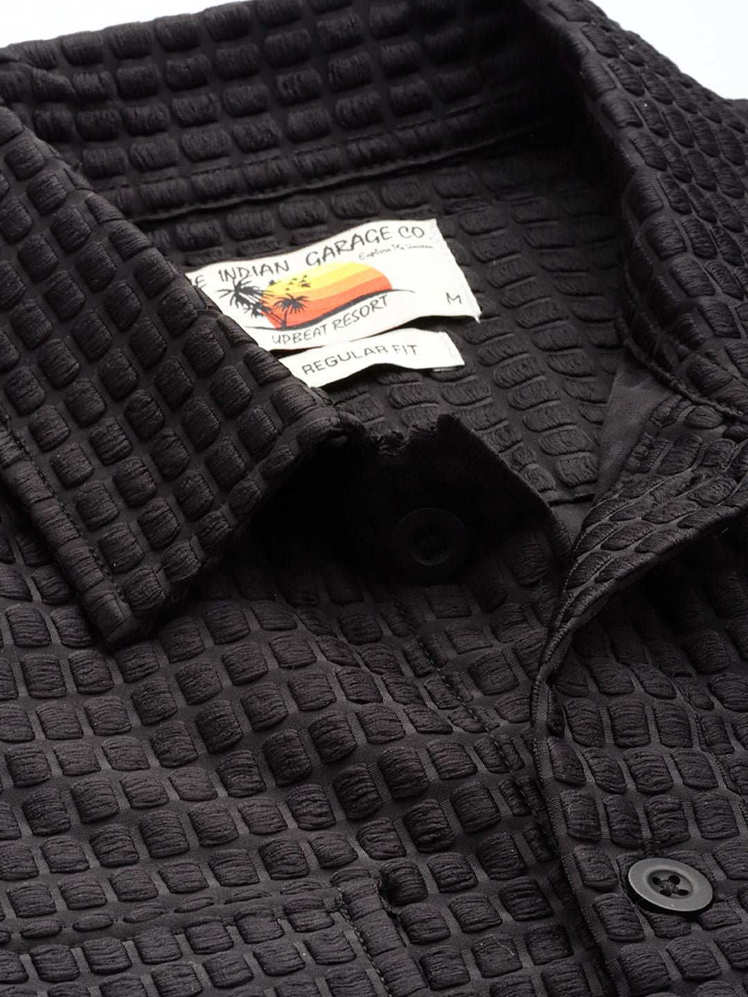 Men's Black Regular Fit Textured Resort Wear Shirt