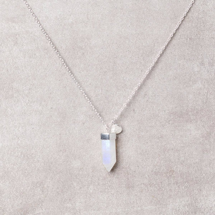 Delicate Rainbow Moonstone Crystal Point Necklace