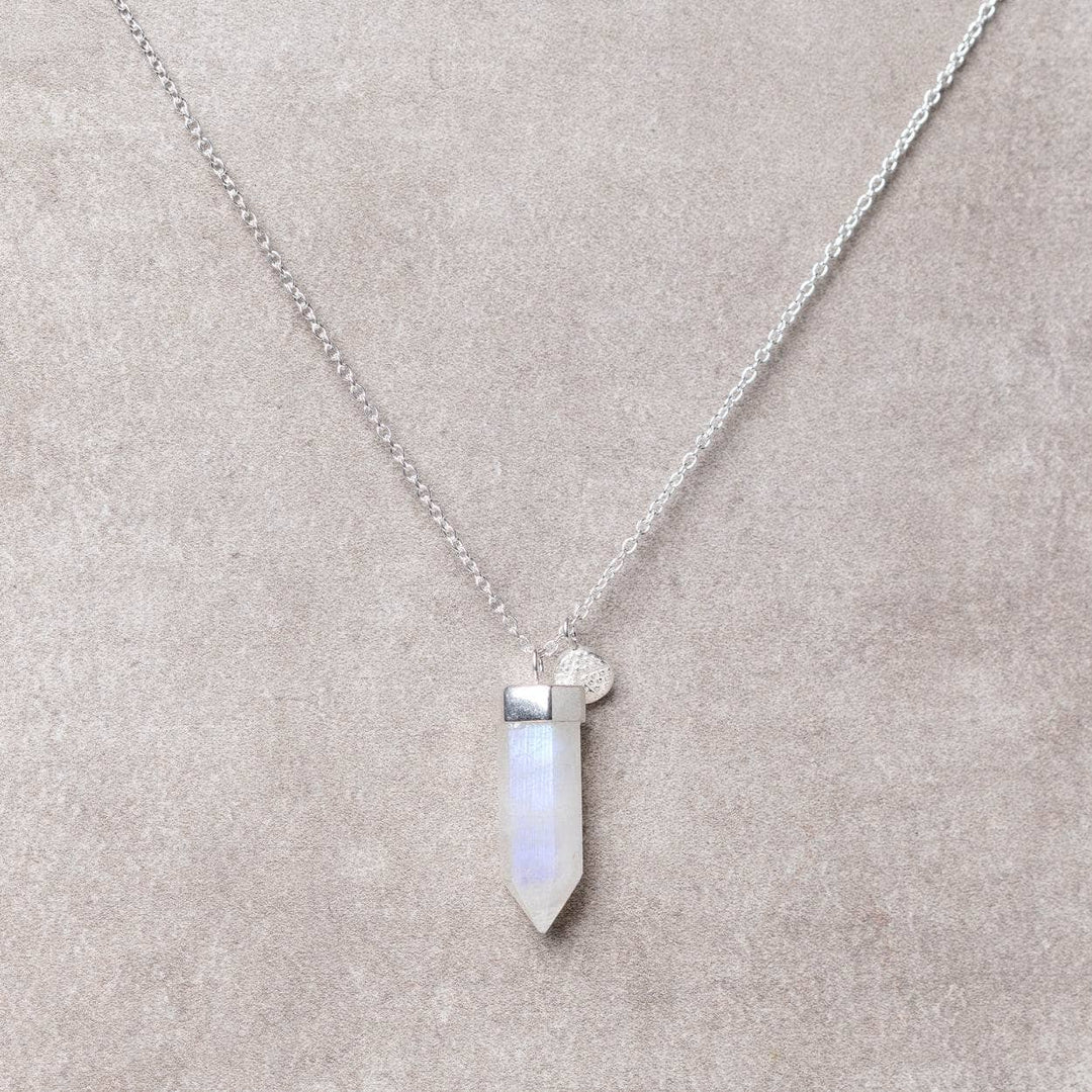 Rainbow Moonstone Crystal Point Necklace