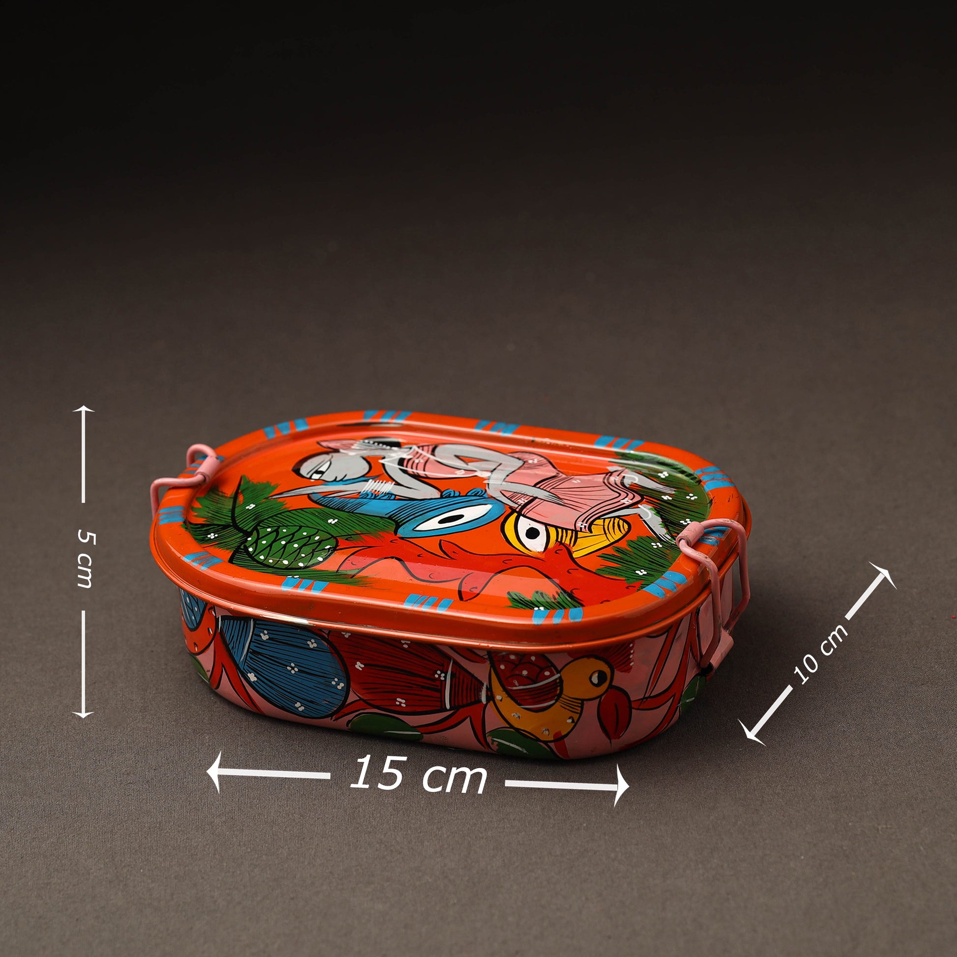 Bengal Patua Handpainted Stainless Steel Rectangle Lunch Box (6 x 4 in)