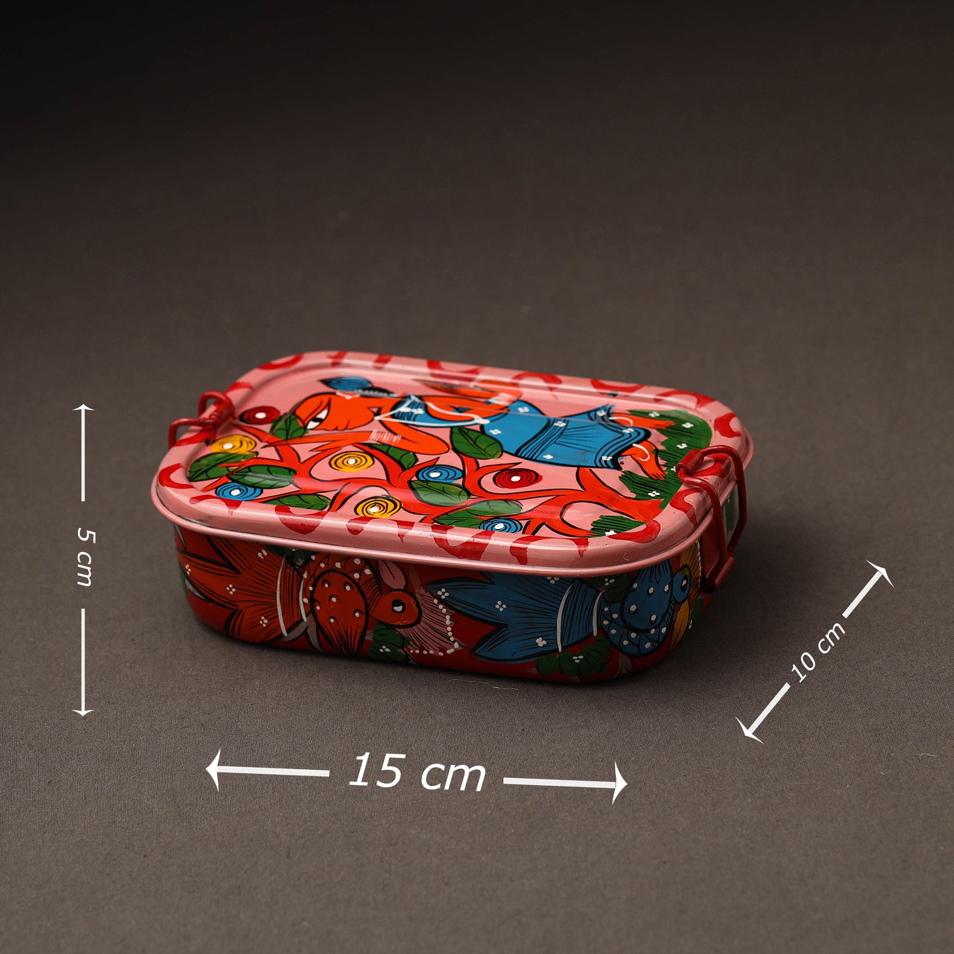 Bengal Patua Handpainted Stainless Steel Rectangle Lunch Box (6 x 4 in)