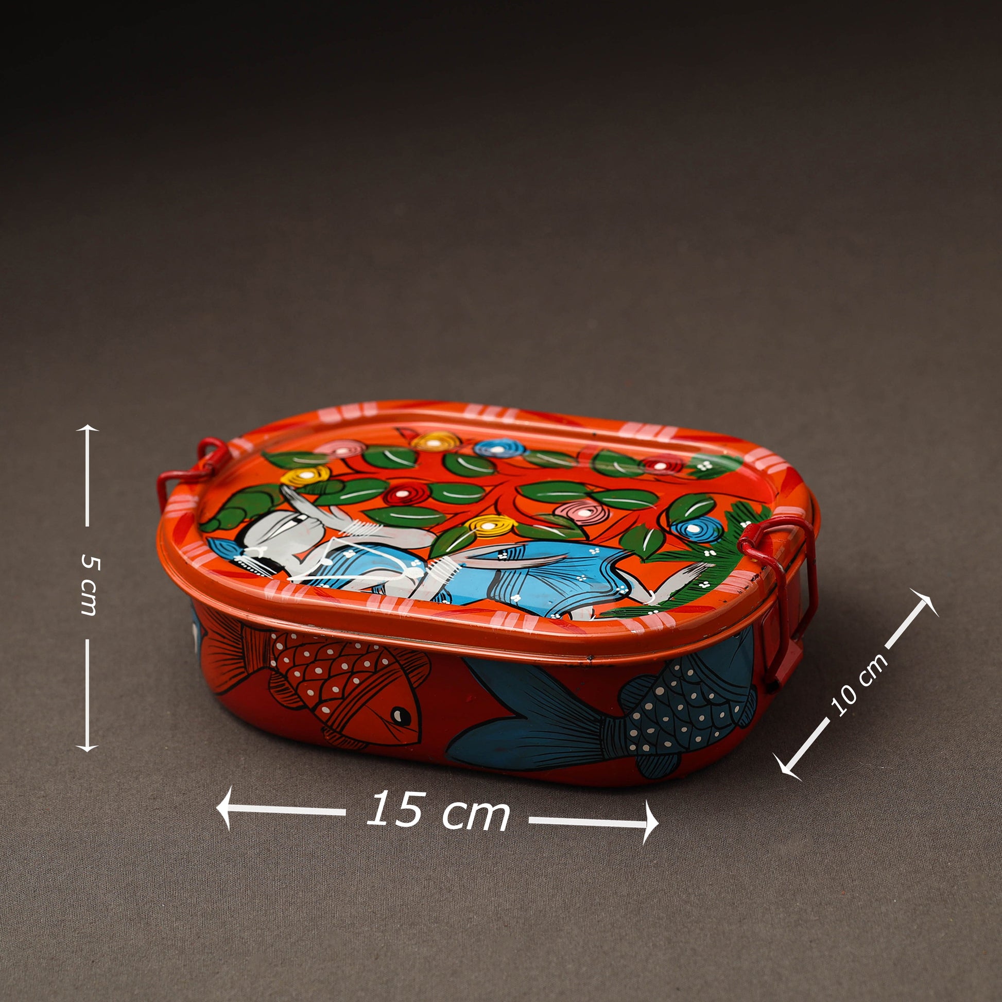 Bengal Patua Handpainted Stainless Steel Rectangle Lunch Box (6 x 4 in)