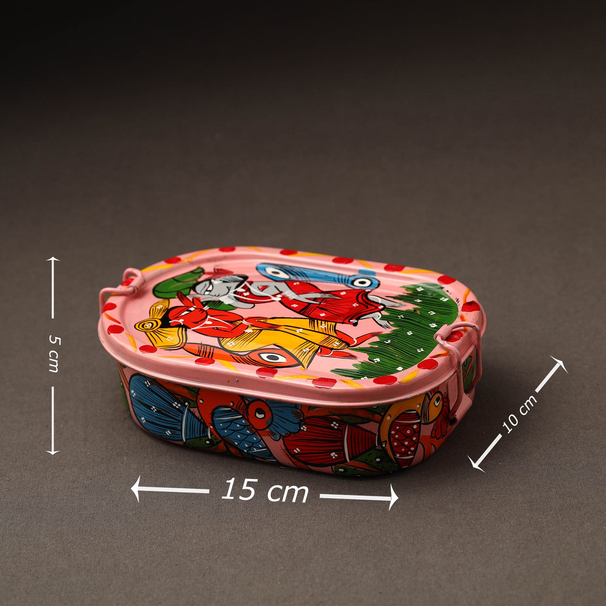 Bengal Patua Handpainted Stainless Steel Rectangle Lunch Box (6 x 4 in)