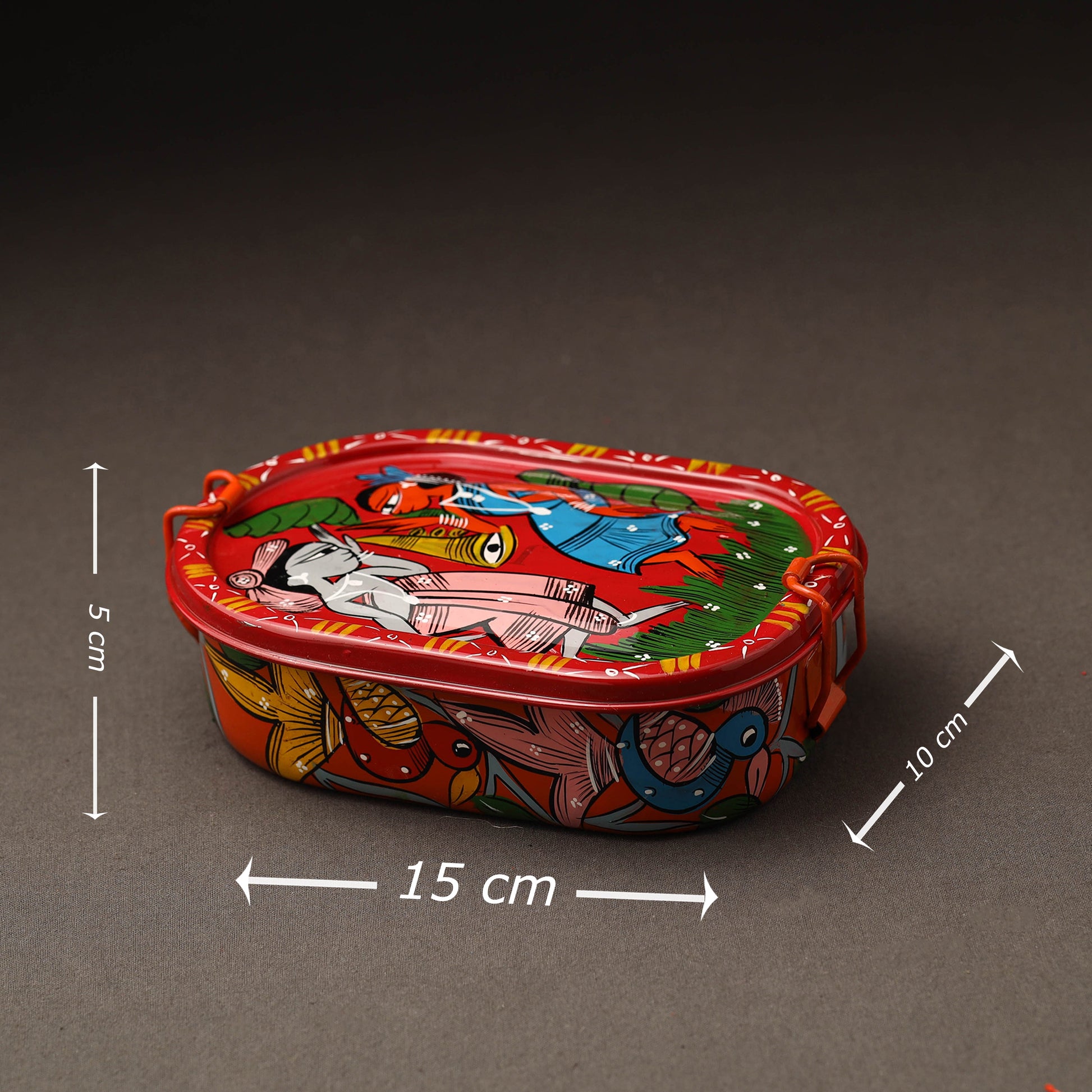 Bengal Patua Handpainted Stainless Steel Rectangle Lunch Box (6 x 4 in)