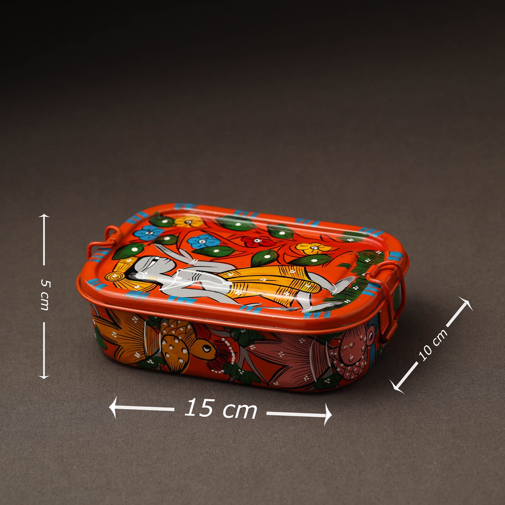 Bengal Patua Handpainted Stainless Steel Lunch Box (6 x 4 in)