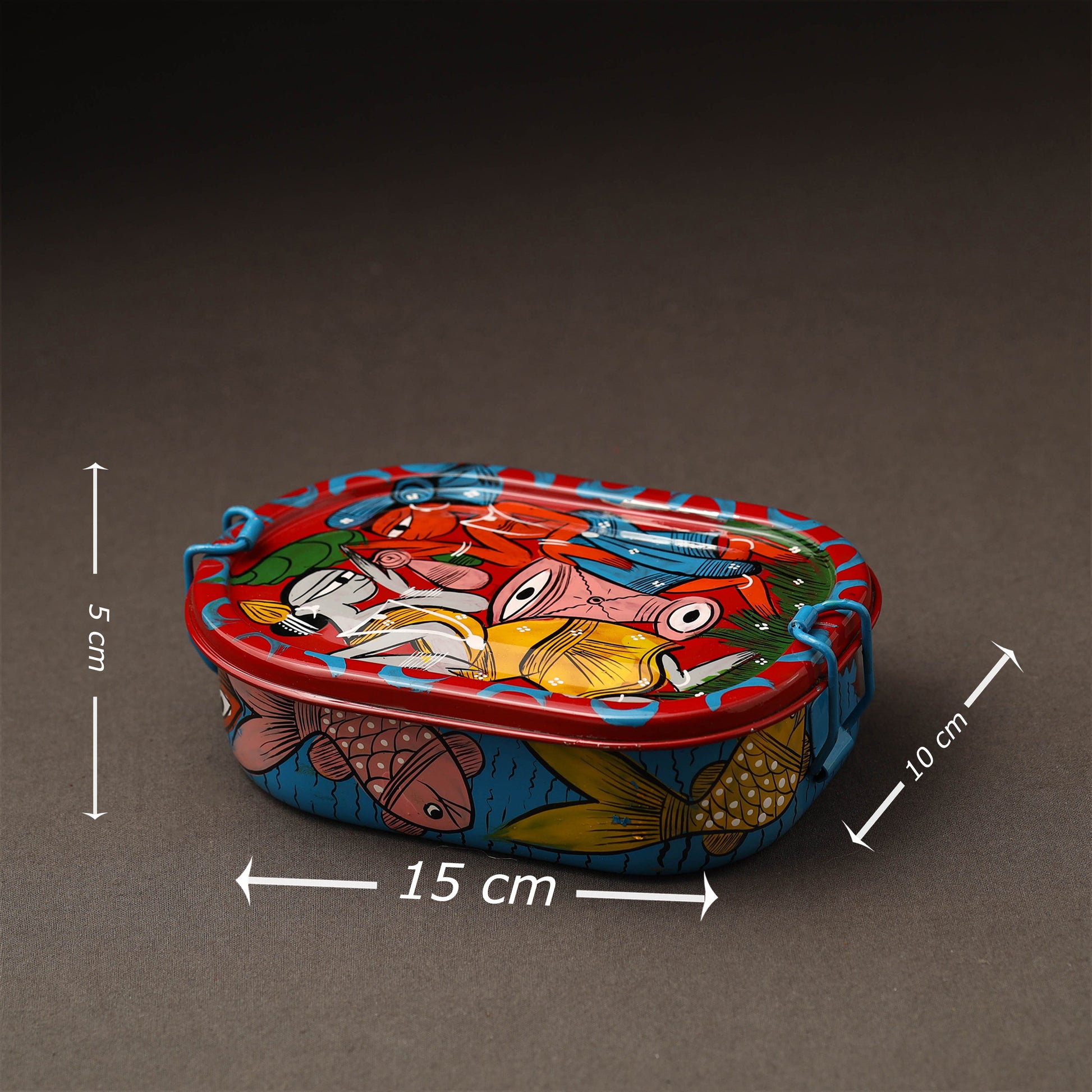 Bengal Patua Handpainted Stainless Steel Rectangle Lunch Box (6 x 4 in)