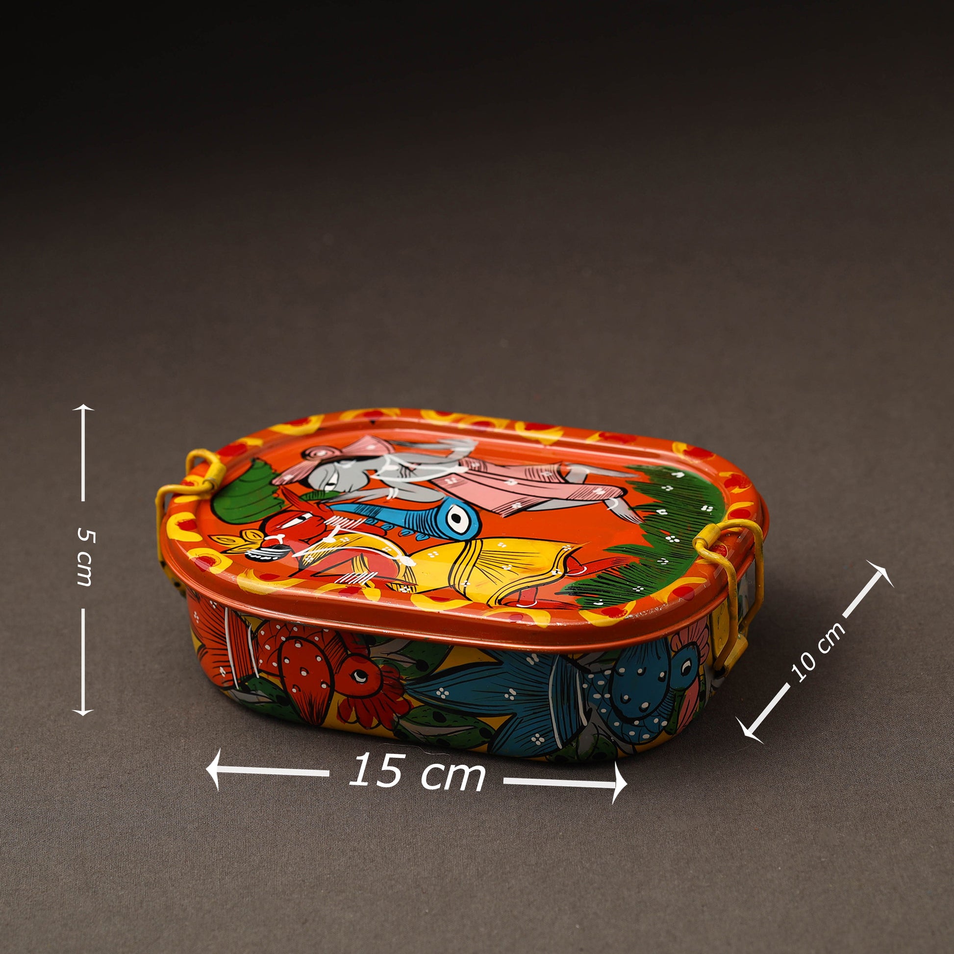 Bengal Patua Handpainted Stainless Steel Rectangle Lunch Box (6 x 4 in)