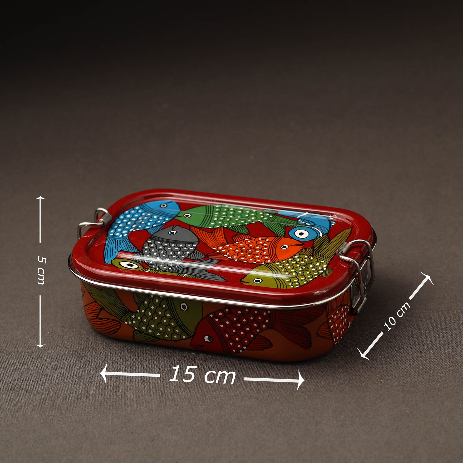 Bengal Patua Handpainted Stainless Steel Rectangle Lunch Box (6 x 4 in)