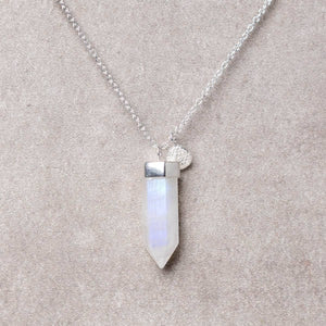 Rainbow Moonstone Crystal Point Necklace