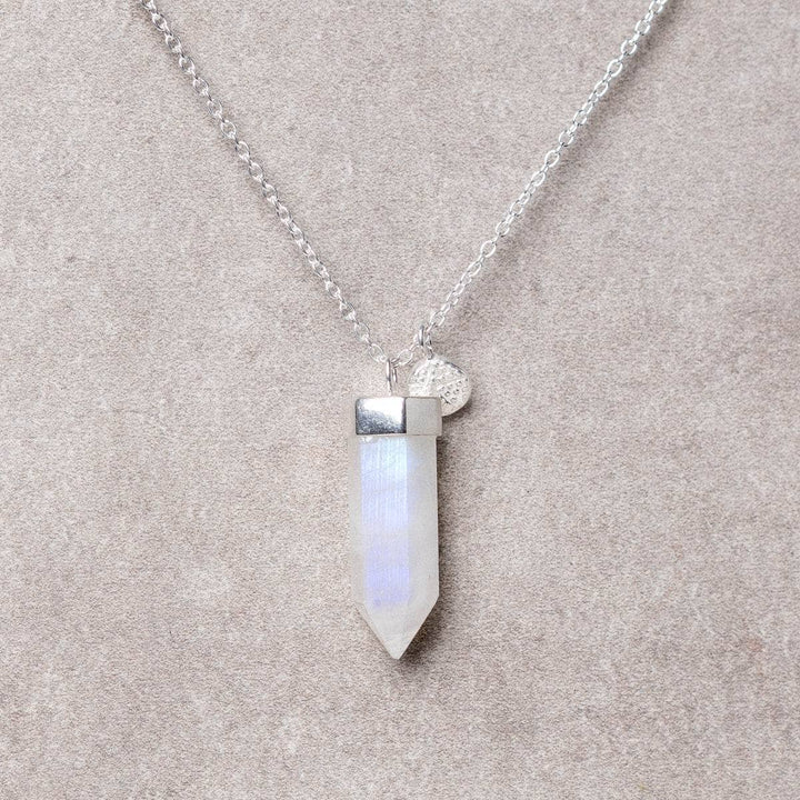 Rainbow Moonstone Crystal Point Necklace