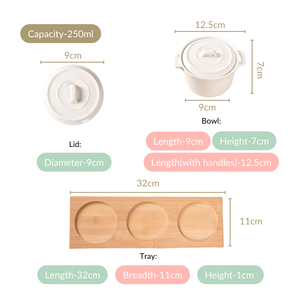 Small Ceramic Bowl Set Of 3 With Bamboo Tray 250ml