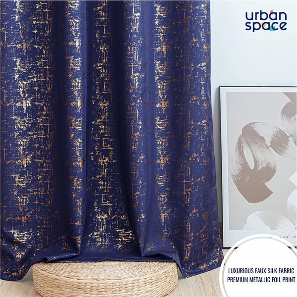 Gold Foil Printed 80-85% Blackout Curtains-  Pack of 1 Curtain - Sparkle - Navy Blue