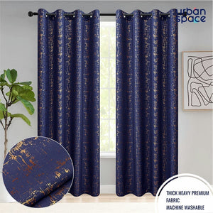 Gold Foil Printed 80-85% Blackout Curtains-  Pack of 1 Curtain - Sparkle - Navy Blue