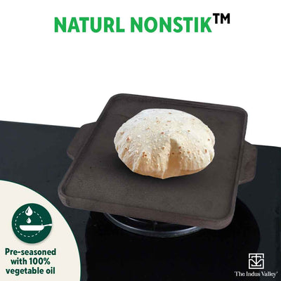 CASTrong Cast Iron 2-in-1 Griddle (Grill Pan + Tawa), Pre-seasoned, 100% Pure, Toxin-free,  Induction, Square,  27.2cm, 4.1 Kg
