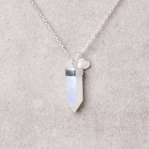 Delicate Rainbow Moonstone Crystal Point Necklace