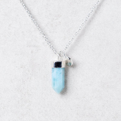 Delicate Rare Genuine Larimar Crystal Point Necklace