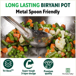 TurboCuk Tri-ply Stainless Steel Casserole/ Biryani Cooking Pot+ Steel Lid, Premium Quality, 3 Layer Thick Body, 100% Toxin-free, Non-stick, Induction & Gas, 3.1L