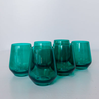 Estelle Colored Wine Stemless - Set of 6 {Emerald Green}