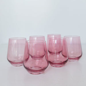 Estelle Colored Wine Stemless - Set of 6 {Rose}