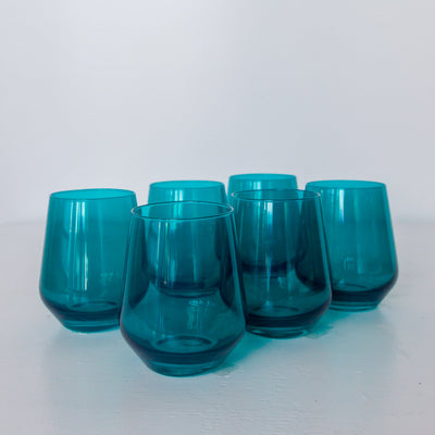 Estelle Colored Wine Stemless - Set of 6 {Teal}