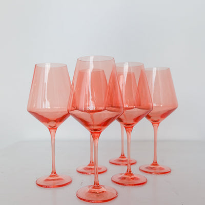 Estelle Colored Wine Stemware - Set of 6- Peach Fuzz {Our Coral Peach Pink}